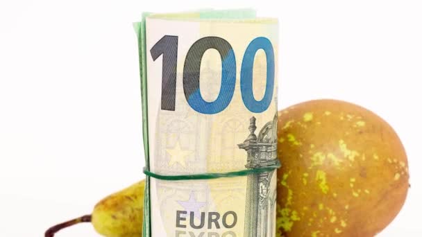 Выкатили Евро Грушу Белом Фоне Рост Цен Европе Связи Войной — стоковое видео