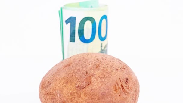 ユーロ紙幣とジャガイモの束 — ストック動画