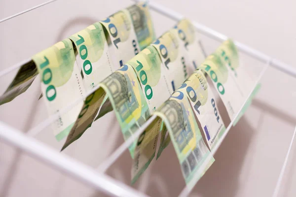 Сухі Банкноти Євро Відмивання Грошей — стокове фото