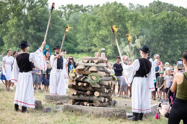 stock image Feast of St. John in Slovakia. People kindle a big fire