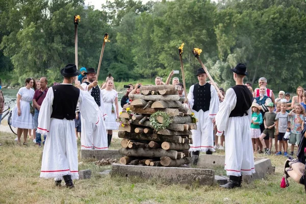 Stock image Feast of St. John in Slovakia. People kindle a big fire