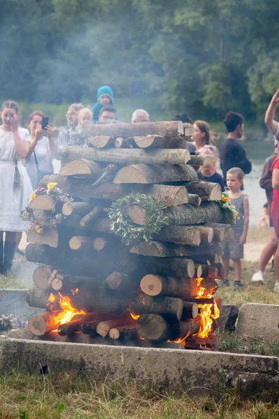 stock image Feast of St. John in Slovakia. Big fire burning