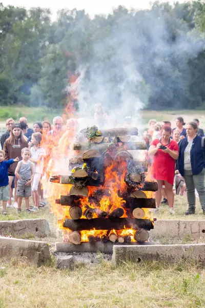 Stock image Feast of St. John in Slovakia. Big fire burning