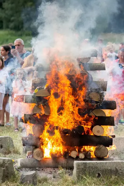 stock image Feast of St. John in Slovakia. Big fire burning