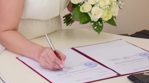 Newlyweds Sign Documents Registry Office — Stock Video