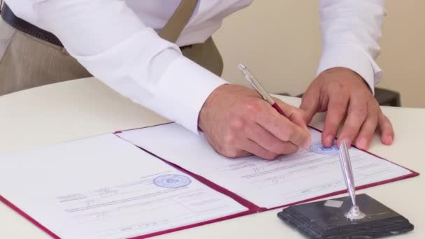 Nowożeńcy Podpisują Dokumenty Urzędzie Stanu Cywilnego — Wideo stockowe