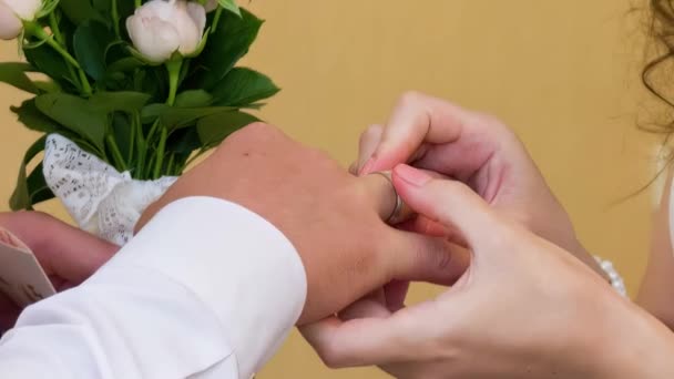 Newlyweds Exchange Rings Registry Office — Stock Video