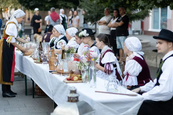 スロバキアのサラの町で民俗アンサンブルのパフォーマンス — ストック写真