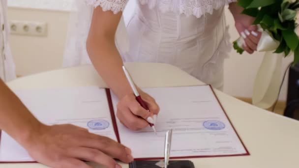 Newlyweds Sign Documents Registry Office — Stock Video