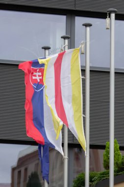 Kentte Avrupa Birliği ve Slovakya bayrağı