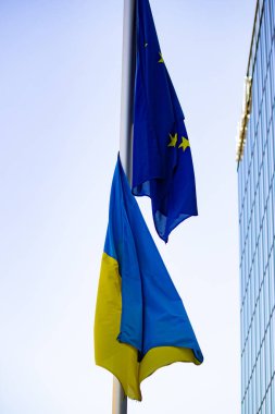 Kentte Avrupa Birliği ve Ukrayna bayrağı