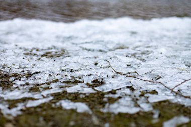 Nehir kıyısında kışın buzlar.