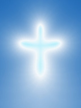 Ortasında parlak bir haç olan açık mavi arkaplan