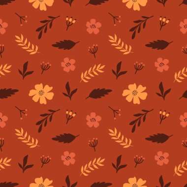 Yaban çiçekleriyle renksiz çiçek deseni. Çiçek arkaplan. Basit İskandinav tarzı. Vektör illüstrasyonu