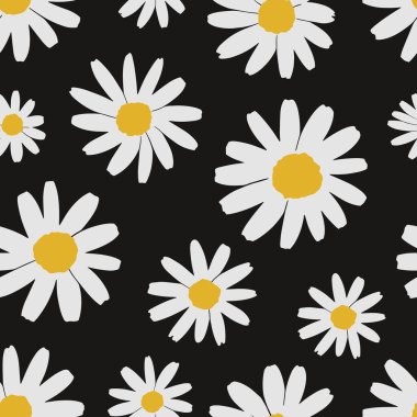 Papatya çiçekli basit, pürüzsüz bir desen. Bahar ve yaz arkaplanı. Vektör illüstrasyonu