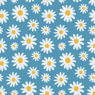 Papatya çiçekli basit, pürüzsüz bir desen. Bahar ve yaz arkaplanı. Vektör illüstrasyonu
