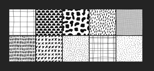 Abstraktes Nahtloses Schwarz Weiß Muster Aus Handgezeichneten Doodle Elementen Wellen — Stockvektor