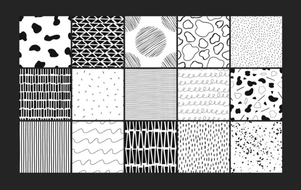 Conjunto Elementos Garabatos Dibujados Mano Sin Costura Abstracta Patrón Blanco — Archivo Imágenes Vectoriales