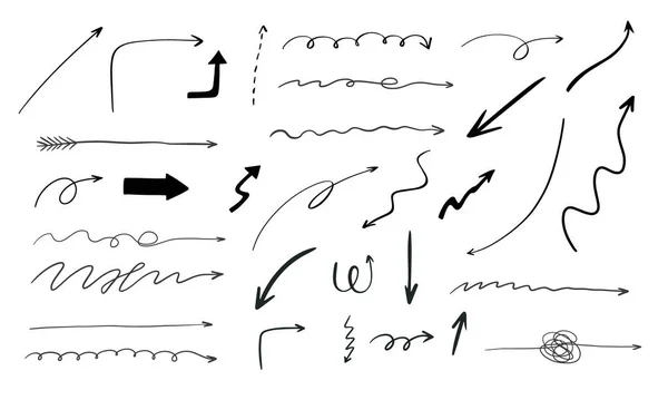 Doodle Hand Drawn Arrows Set Vector Illustration — Stock Vector