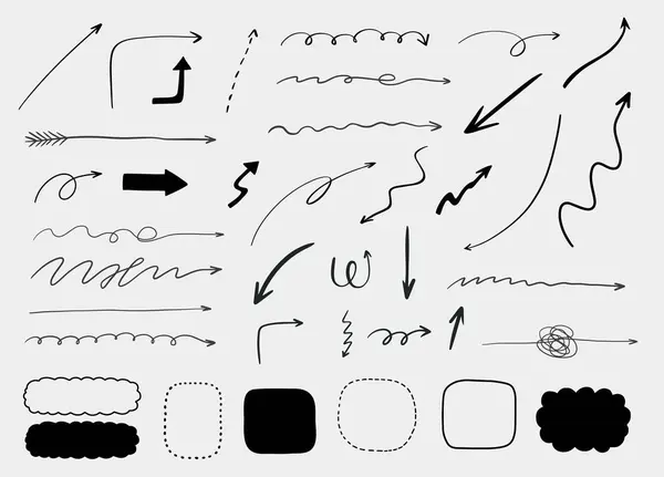 Doodle Hand Drawn Arrows Frames Set Vector Illustration — Stock Vector