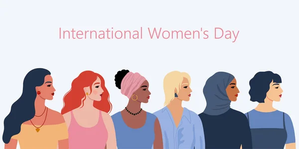 Ομάδα Γυναικών Διαφορετικής Εθνικότητας Και Χτενίσματος Γυναικεία Πορτρέτα Διεθνής Ημέρα Διανυσματικά Γραφικά