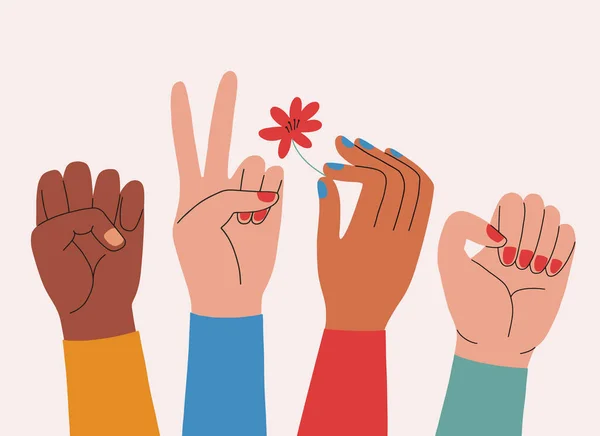 Γυναικεία Ομάδα Γυναικεία Χέρια Έτοιμα Γροθιά Σηκωμένη Γυναικεία Δύναμη Φεμινισμός Διάνυσμα Αρχείου