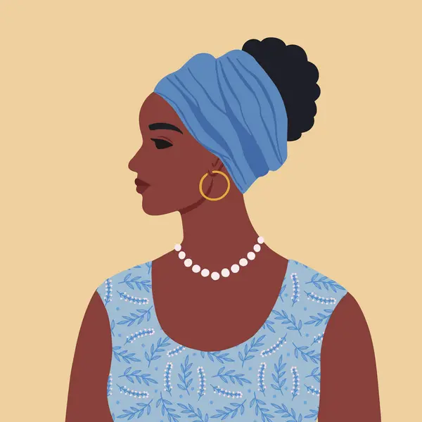 Αφροαμερικάνικο Γυναικείο Πορτραίτο Όμορφη Νεαρή Μαύρη Γυναίκα Γυναικείο Όμορφο Προφίλ Εικονογράφηση Αρχείου