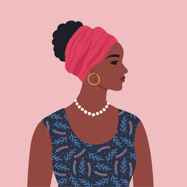 Αφροαμερικάνικο Γυναικείο Πορτραίτο Όμορφη Νεαρή Μαύρη Γυναίκα Γυναικείο Όμορφο Προφίλ Εικονογράφηση Αρχείου