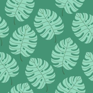 Tropikal orman yapraklı egzotik renksiz desen. Tropik canavar geçmişi. Tekstil, imalat vs. için modern desen. Vektör illüstrasyonu