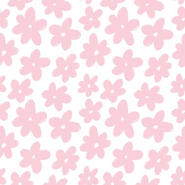 Kusursuz soyut tek renkli çiçek deseni ve saf yabani çiçekler. Daisy Ditsy baskısı. Basit İskandinav tarzı. Vektör illüstrasyonu