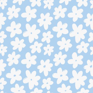 Kusursuz soyut tek renkli çiçek deseni ve saf yabani çiçekler. Daisy Ditsy baskısı. Basit İskandinav tarzı. Vektör illüstrasyonu