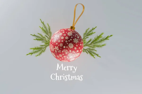 Volar Bola Navidad Por Rama Árbol Navidad Representación Ilustración — Foto de Stock