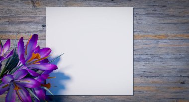 Eski ahşap masa üzerinde beyaz kart ile metin, 3D illüstrasyon yorumlama