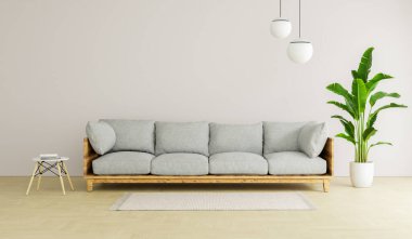 living room interior mock up design, 3d illustration rendering