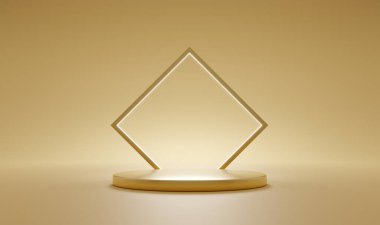 Yellow pastel podium and stage mock up, 3d illustration rendering