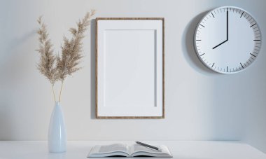 picture frame mock up in white room, 3d illustration rendering