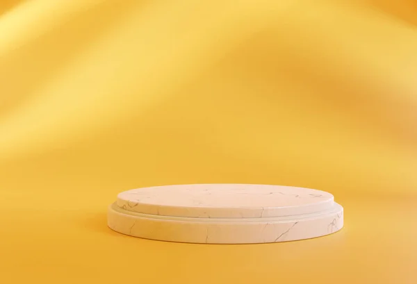 Wit Marmeren Podium Display Met Gele Kamer Illustratie Rendering — Stockfoto