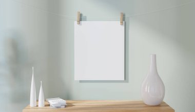 Resim çerçeveli asgari oda tasarım, 3d resimleme