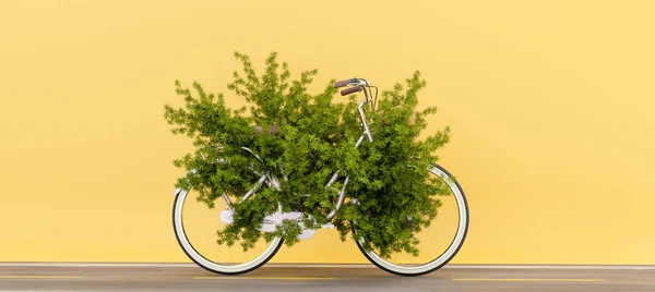 Bicicleta Vintage Con Árbol Sobre Fondo Amarillo Ciclismo Para Reducir — Foto de Stock