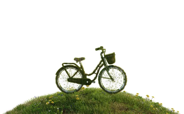 Fahrrad Auf Dem Rasenfeld Umgebung Friellig Konzept Illustration Rendering — Stockfoto