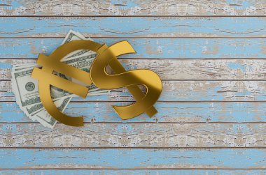 Eski ahşap tablolarda EURUSD sembolü, 3D çizimler