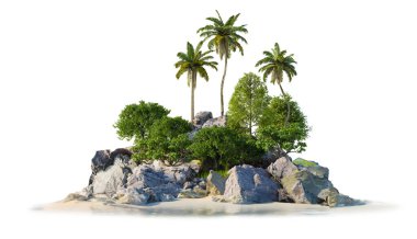 Small island on white background with clipping path, 3d illustration renderings clipart