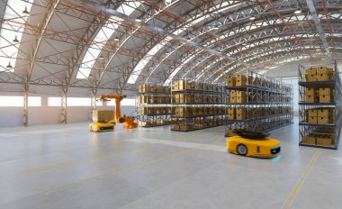 Otomatik makine aktarma kutusu depoda, 3 boyutlu illüstrasyon oluşturma