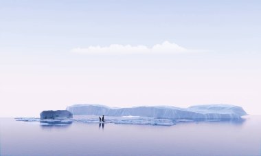 Eriyen kutup buzu ve iklim değişikliği konsepti, 3D resimleme