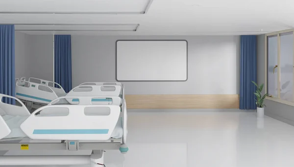 用文字和元素的画框来模拟医院房间的设计 3D插图渲染 — 图库照片