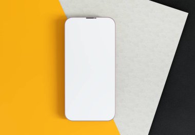 turuncu ve beyaz arkaplanda akıllı telefon ekranı oluşturma, 3D resimleme