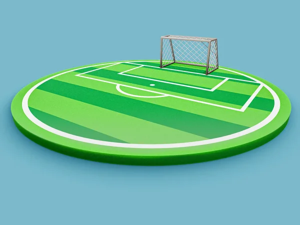 足球3D场 现实的三维渲染圆切割地形地面与岩石隔离 足球场和绿草 — 图库照片
