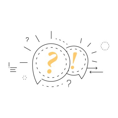 Soru işareti ve ünlem işareti olan vektör illüstrasyonu. Bir soruyu, şüpheyi, keşfi, sınavı, fikri temsil eden bir ikon. Soru ve ünlem işaretli sınav simgesi