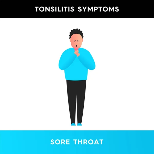 一个患扁桃体炎的人在喉咙和脖子上都会感到疼痛或不适 传染病 扁桃体炎的症状 — 图库矢量图片