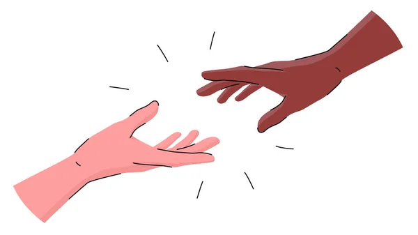 矢量插图描绘了人们相互伸出的手 属于不同种族的人相互握手 互助的概念 — 图库矢量图片